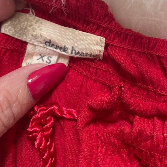 Red Cinched Waist Top Blouse Size XS - Picture 6 of 8